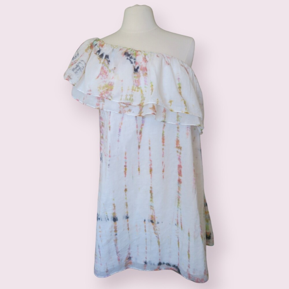 JOHNNY WAS X AMANDA BOND Sz XS / S Mini Dress Tie Dye One Shoulder Ruffle